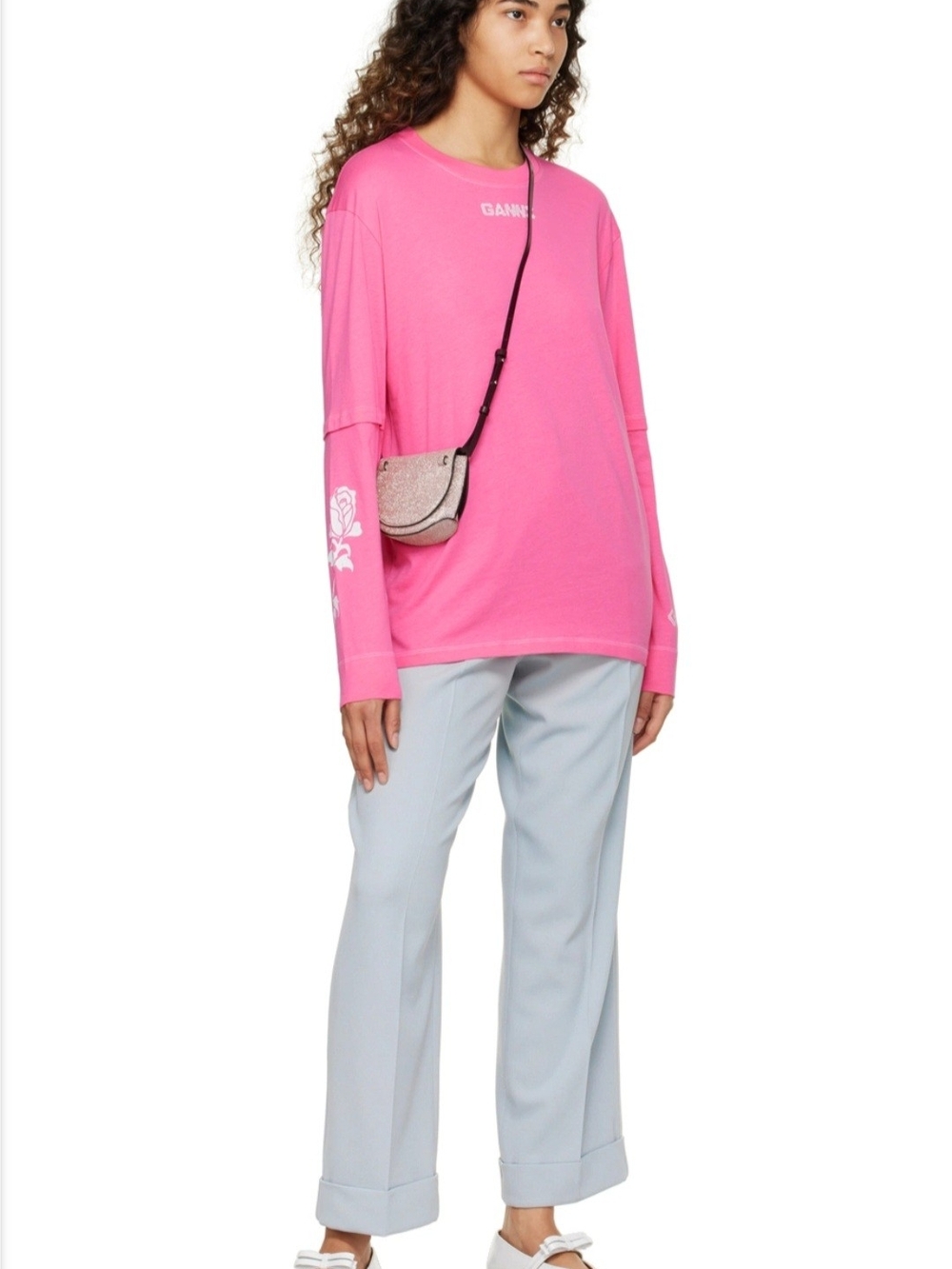 GANNI Nano Banner Saddle Bag In Pink Glitter